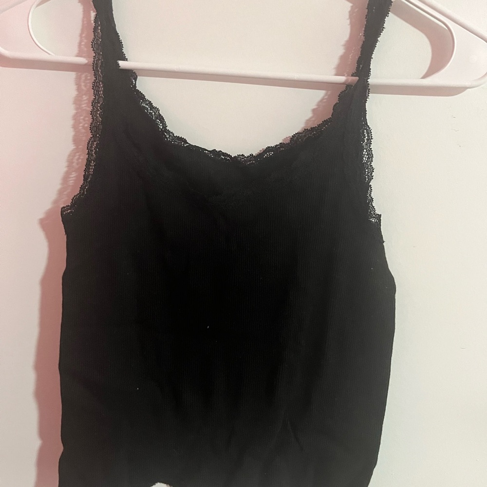 Black Lace Trim Tank Top